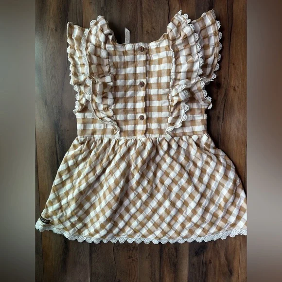 Matilda Jane Size 14 Gingham Smocked Top Cottagecore Lace Ruffle Blouse - Picture 7 of 8